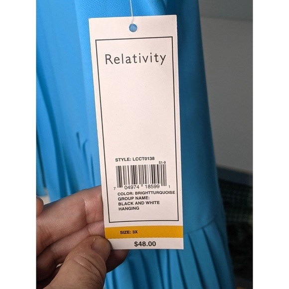 NEW Relativity Pleated Sleeveless Tunic Top Size 3X Turquoise Blue NEW - Picture 6 of 10
